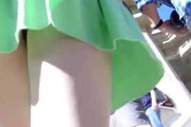 Horny street ups of the sexy teenager in short green skirt