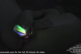 Girl masturbates vagina using glow sticks