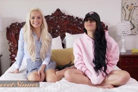 Sweet hot pornstars give interview behind the scenes