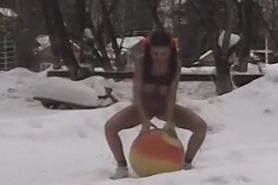 Two sexy teens playing naked in the snow