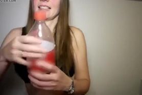 German girl shows her taking 2 liter bottle into vagina
