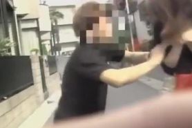 Instant top sharking attack with tall attractive Japanese slut being caught of her guard