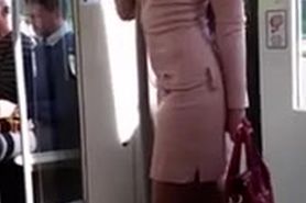 girl in mini leather dress public voyeur &extreme high heels