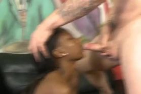 Two White Guys Smashing One Black Girl Together In Threesome