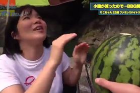 Japanese sexy tall woman got fucked in camping with a fat guy