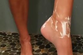 MM showering shaving those hyper long sexy legs