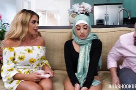 New tutor fuck the hijab student and her stepmother during study session