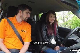 FAKEHUB - Public babe outdoor fucked in the car by driving instructor
