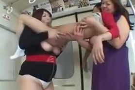 2 tall Asian bbws lift and play with short man