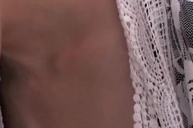 Smooth, pale Japanese boobs in this downblouse voyeur video