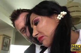 Mature submissive whore gets face-fucked and pounded