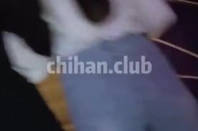 chinese dude sprays teen girl on escalator