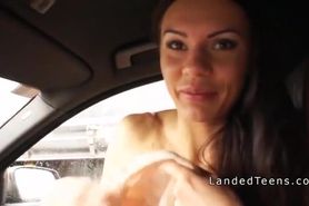 Big tittied teen does anal in the car