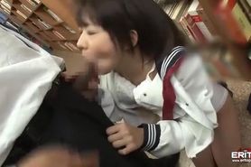 Weirdo dude screws lovely Japanese schoolgirl in the library