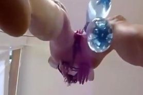 Slut with bottles hanging and screaming