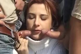Inexperienced - Redhead Outdoor DOUBLE PENETRATION Gang-Bang