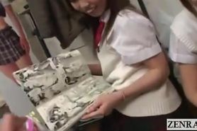 Subtitled CFNM Japanese schoolgirls group handjob party