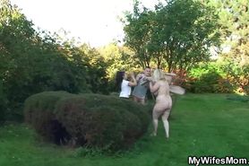 MYWIFESMOM - Old mother riding his cheating dick outdoor
