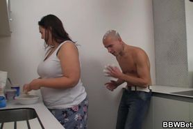 BBWBET - Hot sex on the kitchen with busty plumper
