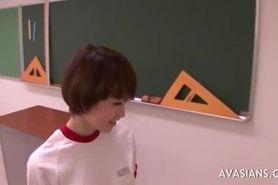 Naughty asian teen gives hot blowjob to her angry teacher