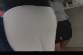 Dude touches ebony woman's ass