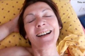 bf fuck ass slut granny Clarill on bed smile and come closeup