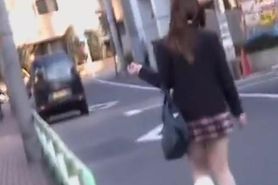 Steamy public sharking with adorable schoolgirl and some crafty stranger
