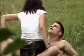 Teen girl bounces on a cock in the park