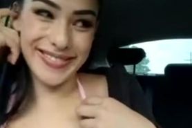 caught flashing huge boobs in car