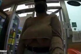 Brave Girl Flashes Big Boobs At Gas Station