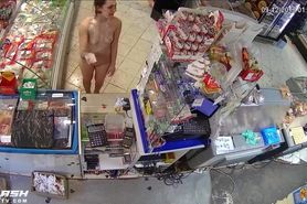 Naked teen in store rubs yogurt on her self