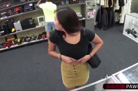 Sexy Brunette College girl selling a book gets hammered by shop owner