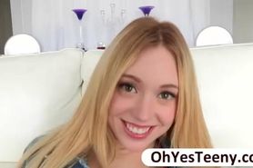 Blondie skinny teen Lucy Tyler gets banged by big cock and facialized