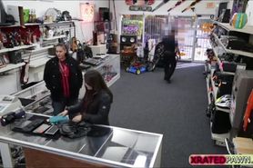 Brunette Bitch Fucked inside the pawn shop office while she is selling her Collection
