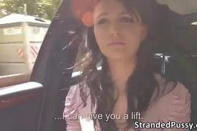 Brunette Belle Claire gets banged rough in the car by the stranger