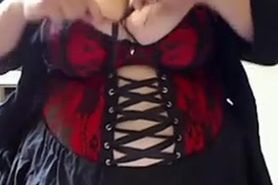Hefty plumper gf wearing a harness and showcasing her hefty jugs on cam