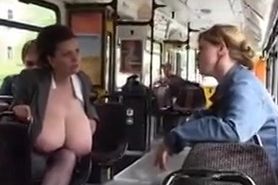 Ample mounds milking on bus