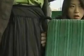 Japanese girl-on-girl bus hook-up censored