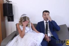 Married blonde pay off the debt by having cuckold sex