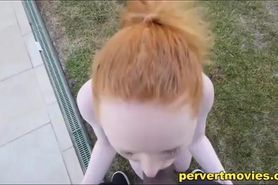 Redhead teen fucked near the swimming pool