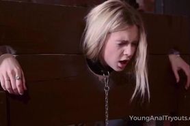 Blonde whore gets her ass drilled in the BDSM dungeon