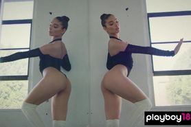 Flexible skinny latina ballerina Emily Willis stripping and practicing