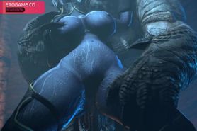 Hentai - Dark elf got caught by cave monster with huge dick
