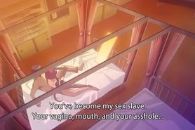 Slutty anime slave is tied up, ball gagged, blindfolded till huge cumshots