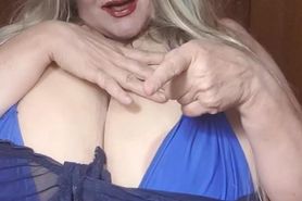 Susi is teasing in blu lingerie showing cup k tits and bouncing them