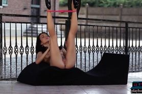 Perfect ass petite brunette girl Sapphira striptease in public for Playboy