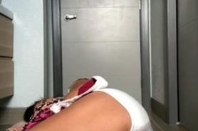 Girl pees in white shorts