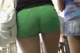 Green constricted shorts on flawless wazoo
