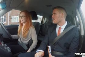 FAKEHUB - Big ass redhead driver doggy fucked in car by instructor