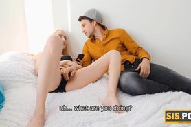 SISPORN. Guy and cute stepsis have sex trying not to wake her man up